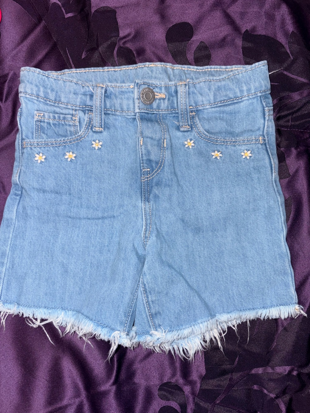Old Navy Light Blue Daisy-Embroidered Denim Shorts